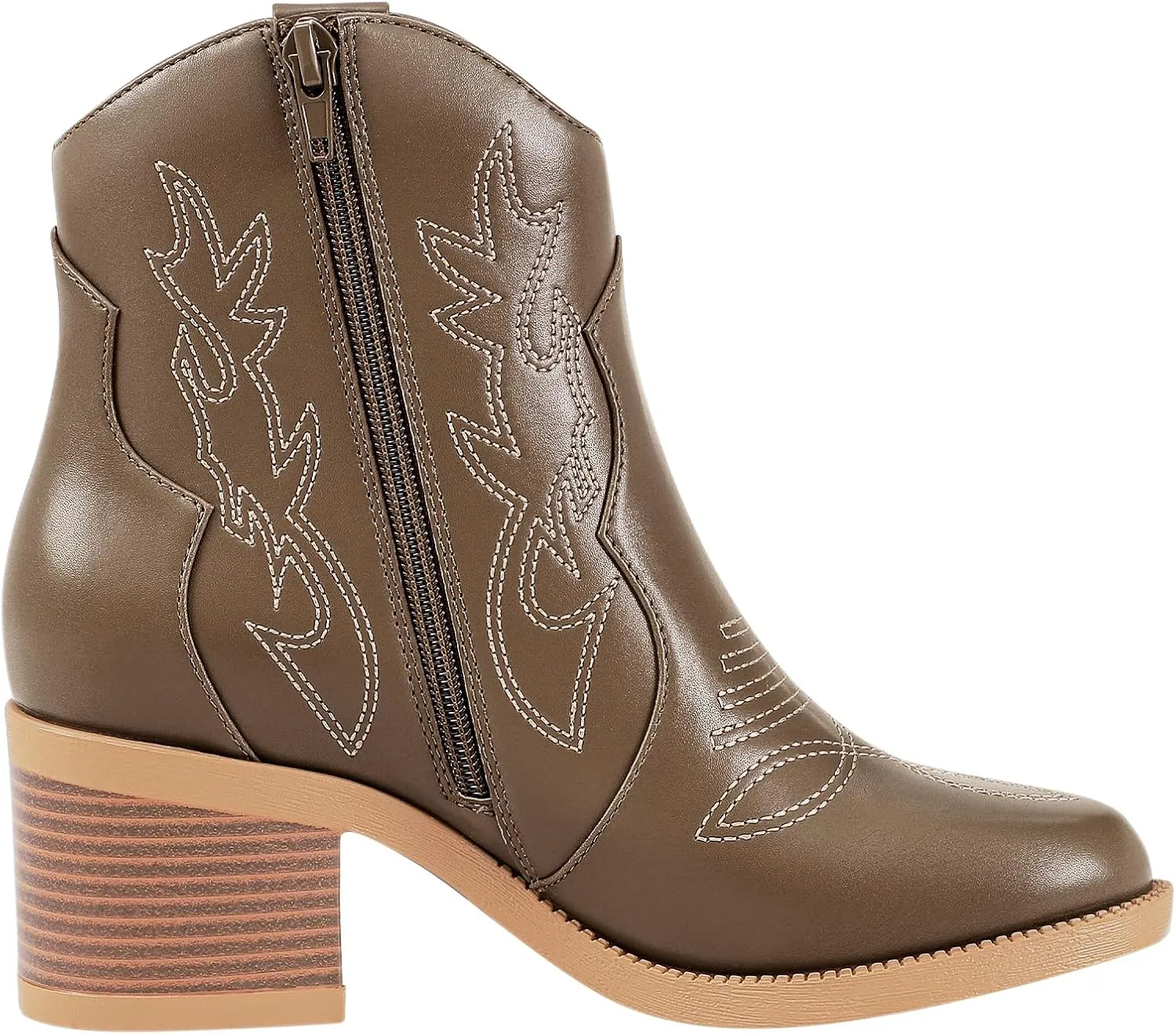 PIZZ ANNU Women's Embroidered Western Cowboy Boots Cowgirl Round Toe Short Ankle Boots Ladies Fashion Retro Classic Booties Chunky Heels