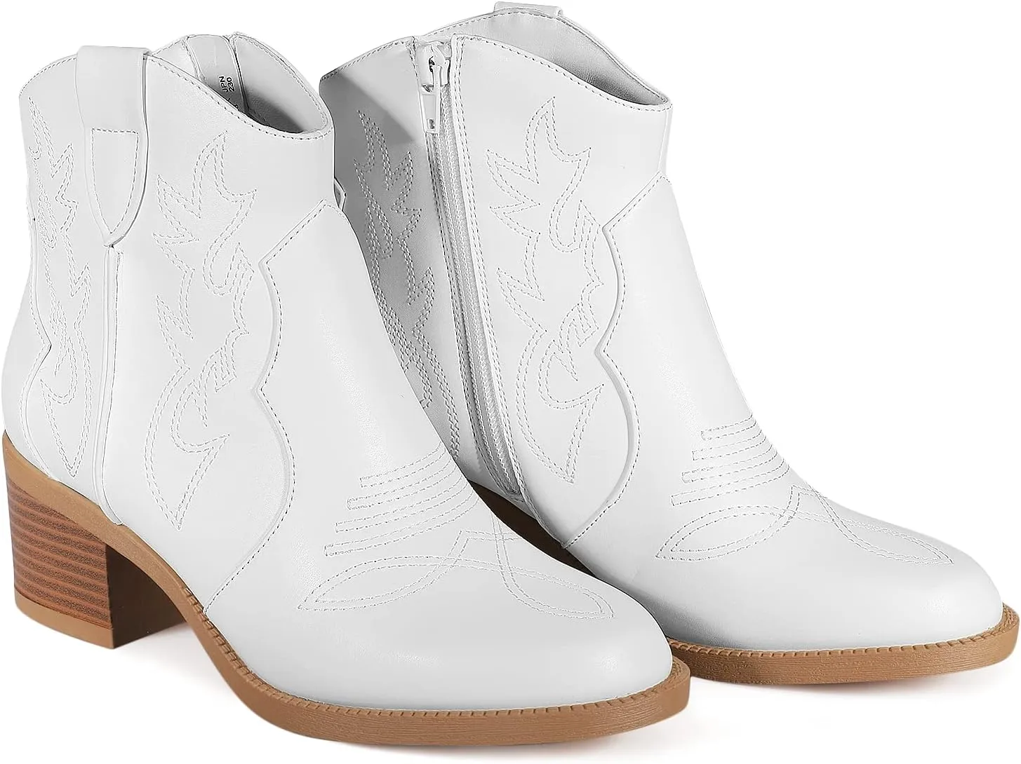 PIZZ ANNU Women's Embroidered Western Cowboy Boots Cowgirl Round Toe Short Ankle Boots Ladies Fashion Retro Classic Booties Chunky Heels