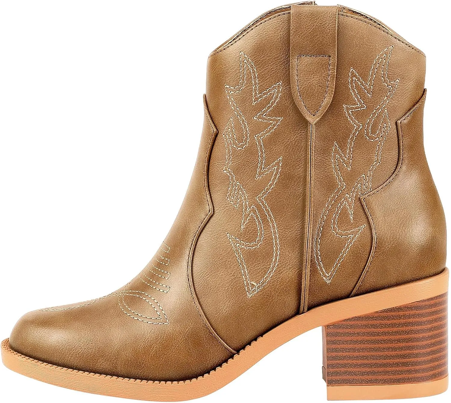 PIZZ ANNU Women's Embroidered Western Cowboy Boots Cowgirl Round Toe Short Ankle Boots Ladies Fashion Retro Classic Booties Chunky Heels