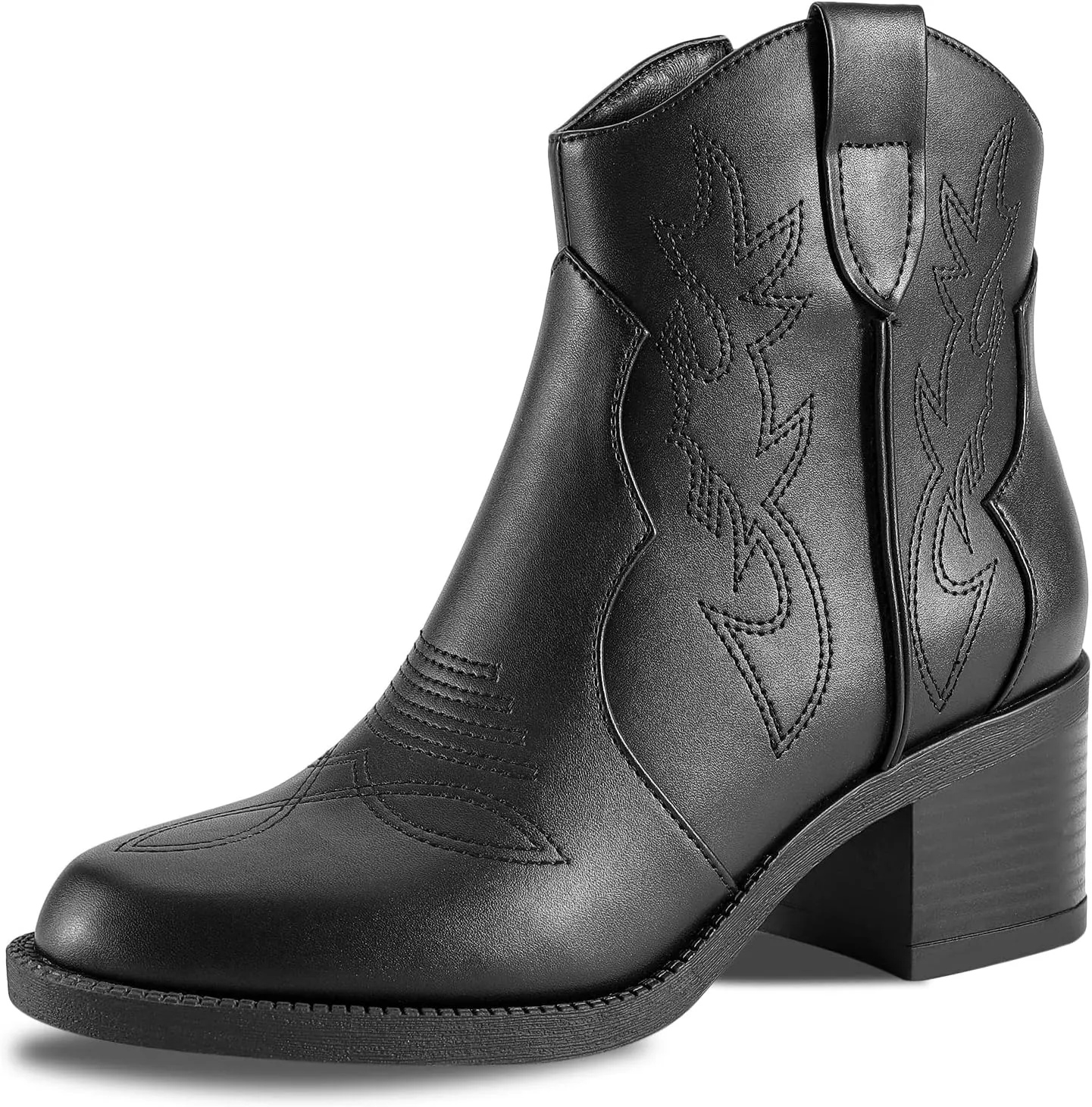 PIZZ ANNU Women's Embroidered Western Cowboy Boots Cowgirl Round Toe Short Ankle Boots Ladies Fashion Retro Classic Booties Chunky Heels