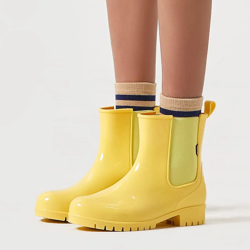 planone Short Rain Boots Women Fashion Waterproof Chelsea Boots for Women Light Outdoor Garden Shoes Ankle Muck Boots for Ladies Non Slip Work Shoes Rubber Boots with Premium Comfort Insole