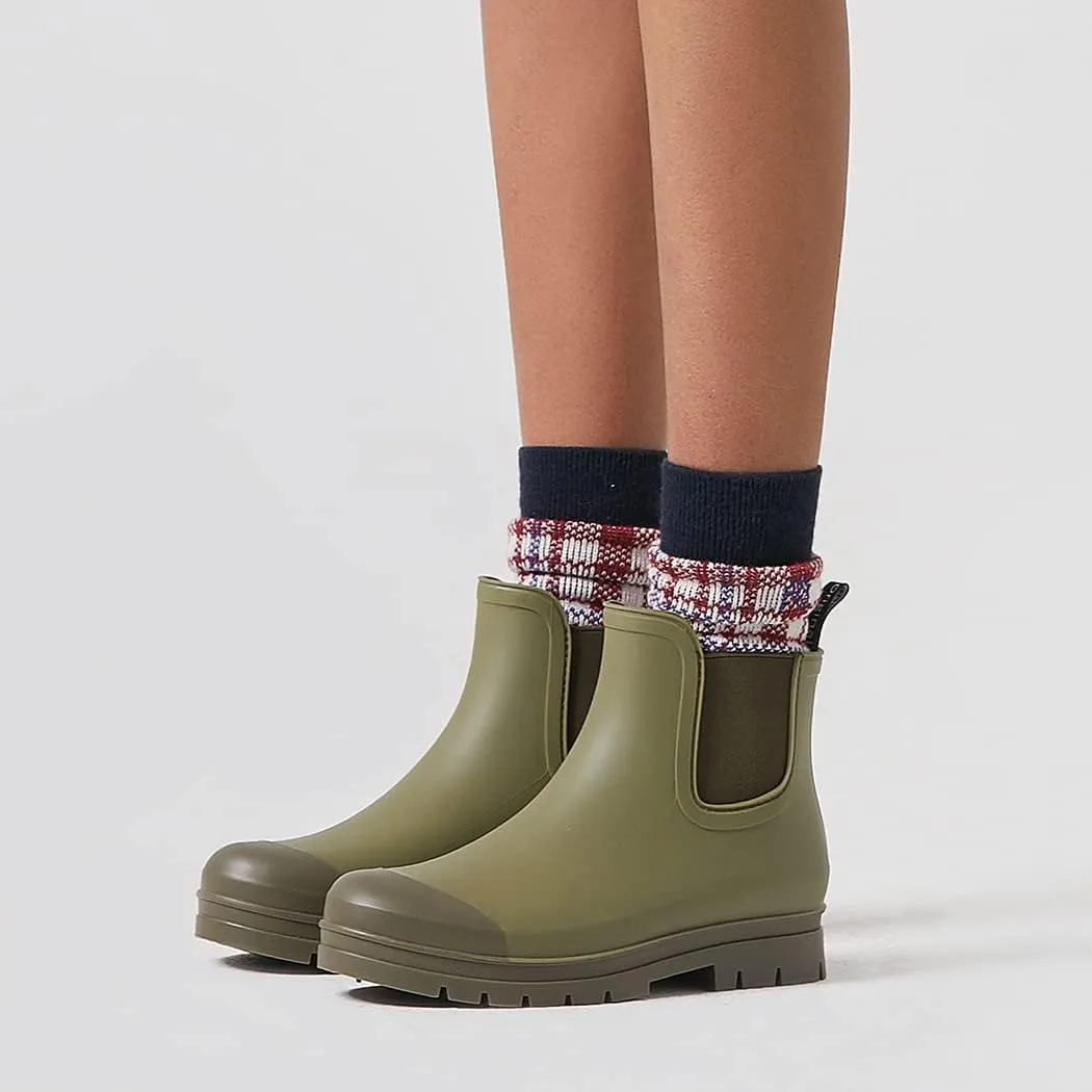 Planone Short Rain Boots Women Wide Width Fashion Waterproof Chelsea Boots for Women Matte Outdoor Garden Shoes Ankle Muck Boots for Ladies Non Slip Work Shoes Rubber Boots with Premium Comfort Insole