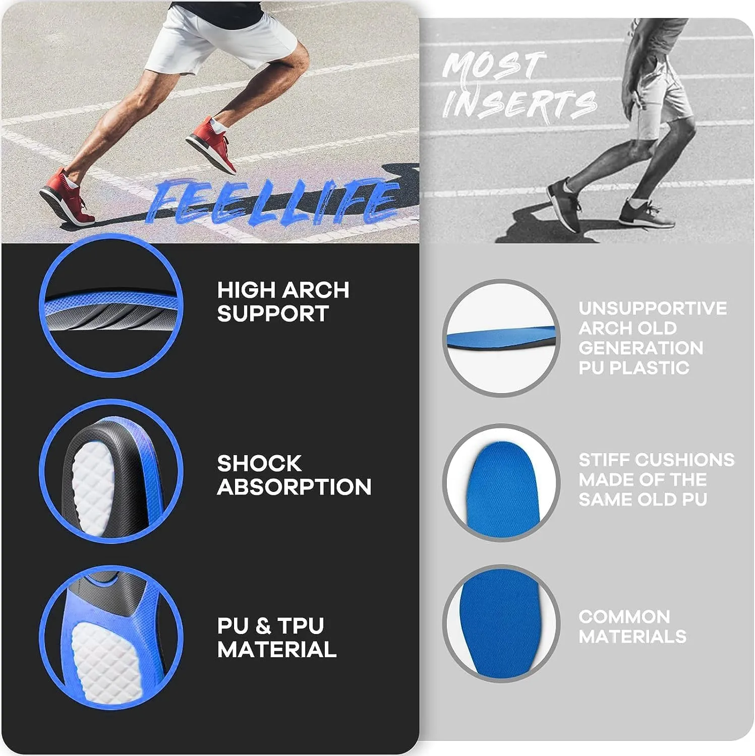 Plantar Fasciitis Relief Shoe Insoles [1-Pair], Arch Support Insoles, Running Athletic Gel Shoe Inserts, Orthotic Inserts for Arch Pain [Trim to Fit: Women 4-8]