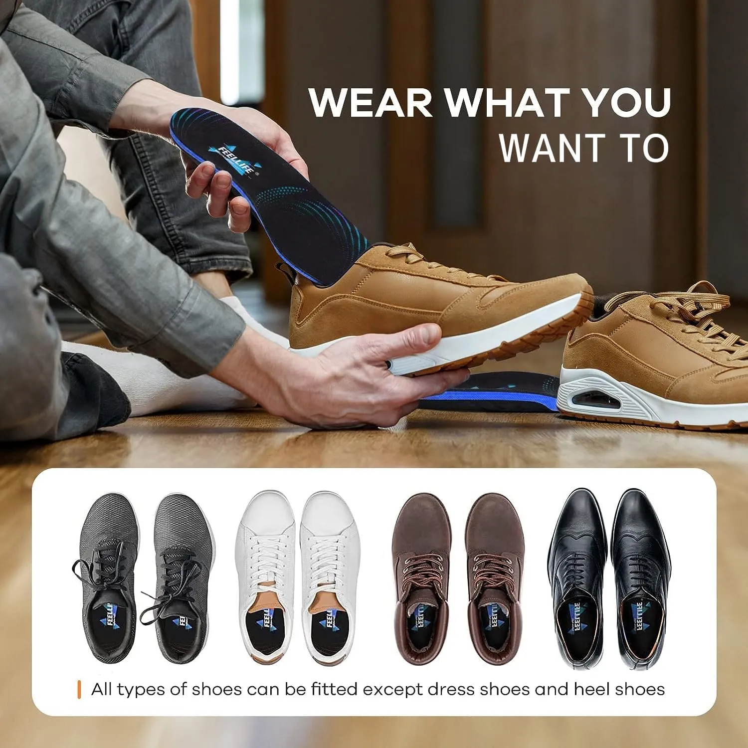 Plantar Fasciitis Relief Shoe Insoles [1-Pair], Arch Support Insoles, Running Athletic Gel Shoe Inserts, Orthotic Inserts for Arch Pain [Trim to Fit: Women 4-8]