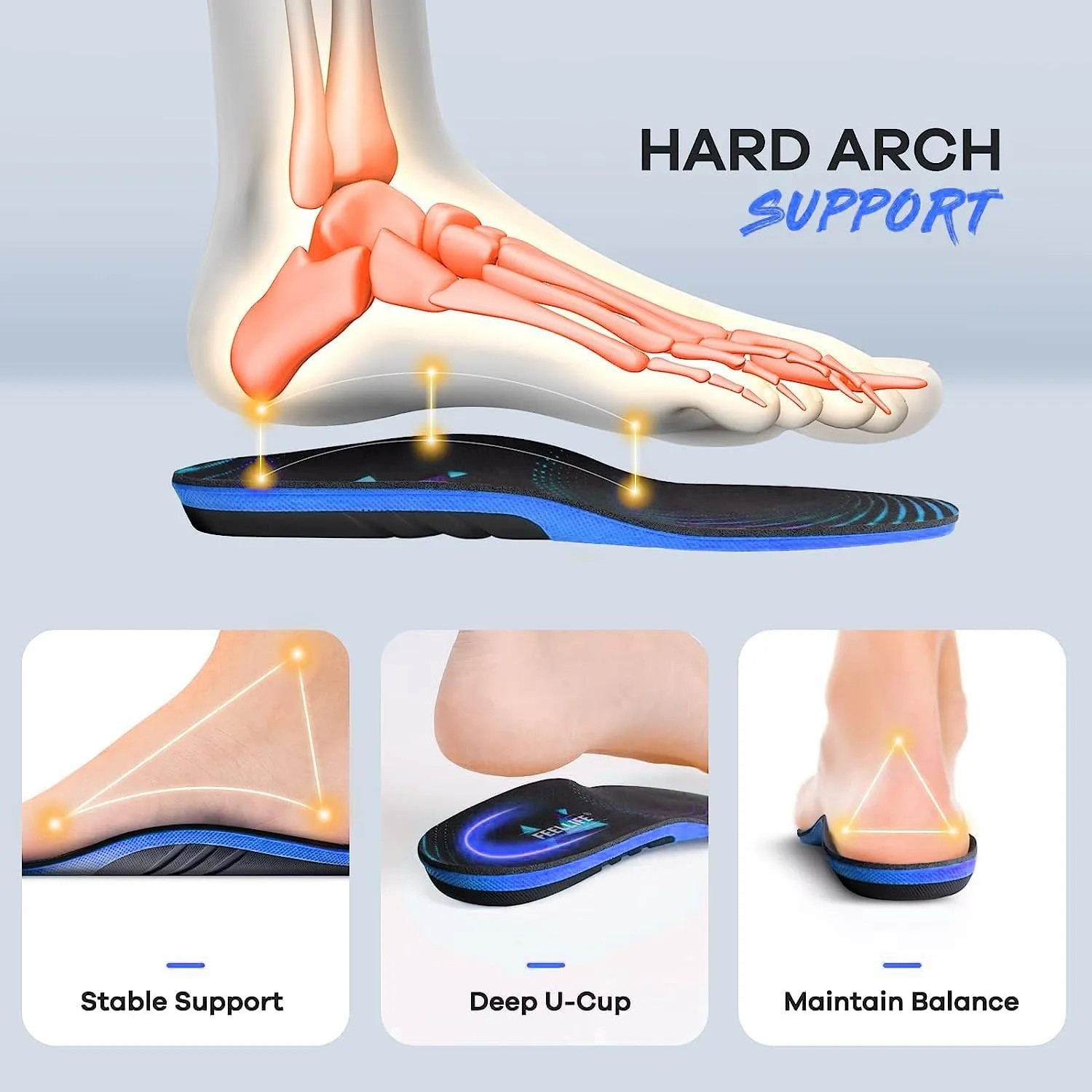 Plantar Fasciitis Relief Shoe Insoles [1-Pair], Arch Support Insoles, Running Athletic Gel Shoe Inserts, Orthotic Inserts for Arch Pain [Trim to Fit: Women 4-8]