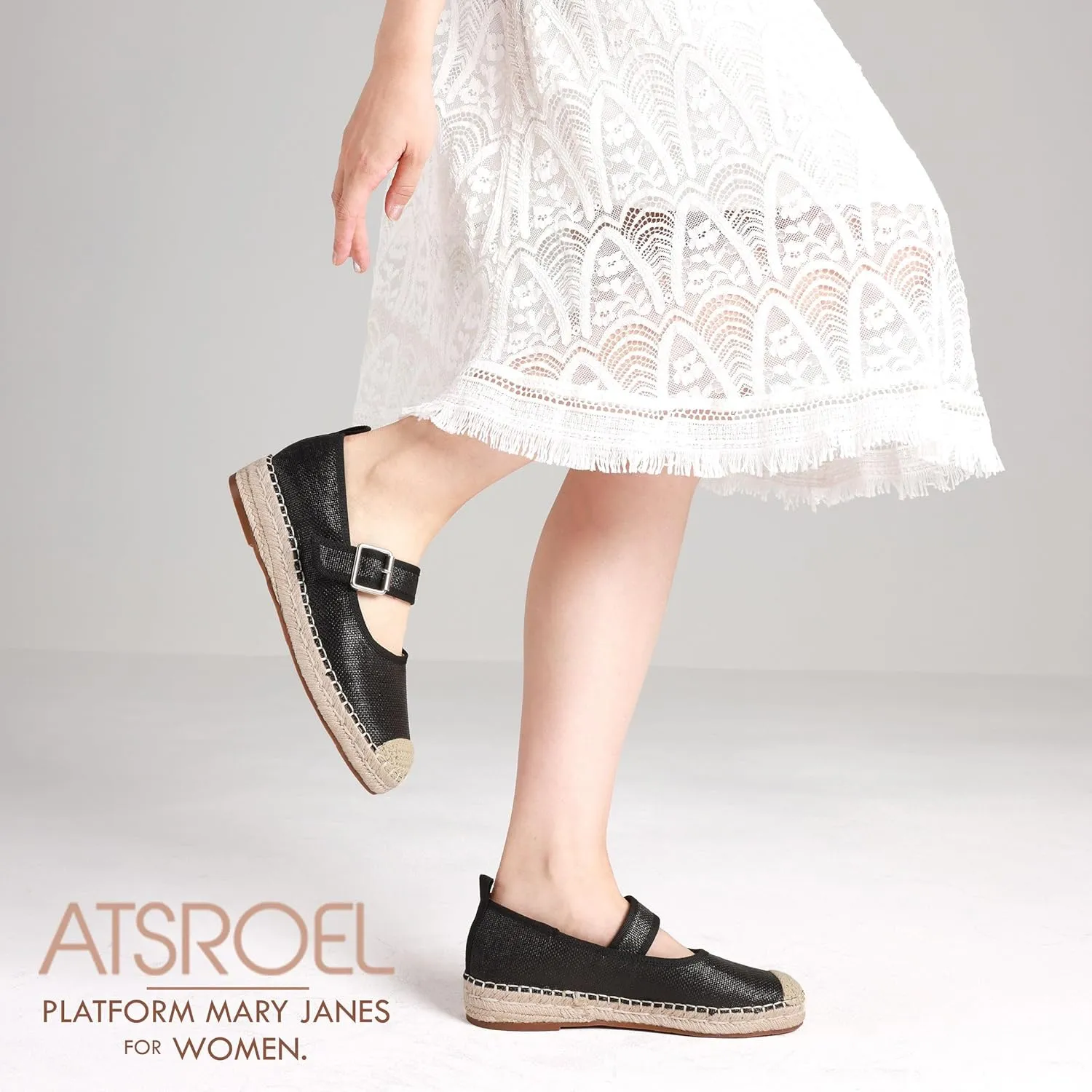Platform Ballet Flats for Women Round Toe Espadrilles Suede Mary Janes Comfortable Mary Jane Flats Dress Ballerina Flats Casual Mary Jane Shoes