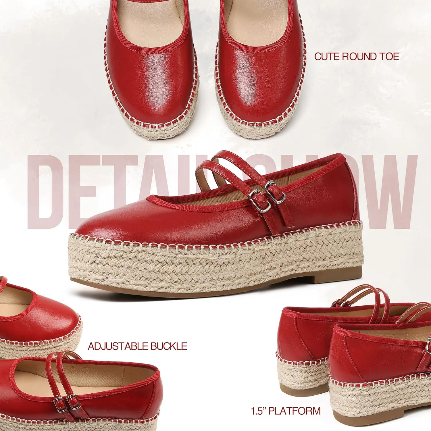 Platform Mary Jane Flats for Women Round Toe Espadrilles Fashion Mary Jane Shoes Women Cute Buckle Pumps Casual Mary Jane Comfortable Dress Platform Shoes