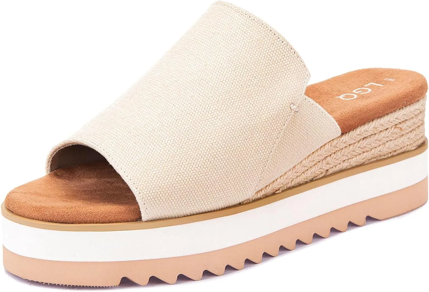 Platform Slip on Espadrille Sandals for Women Wedges Open Toe Slides Women's Bohemia Sandals Slip on Mules Sandal Summer Beach Slippers (Beige,10 US)