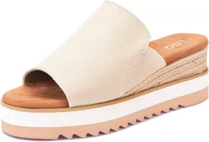 Platform Slip on Espadrille Sandals for Women Wedges Open Toe Slides Women's Bohemia Sandals Slip on Mules Sandal Summer Beach Slippers (Beige,10 US)