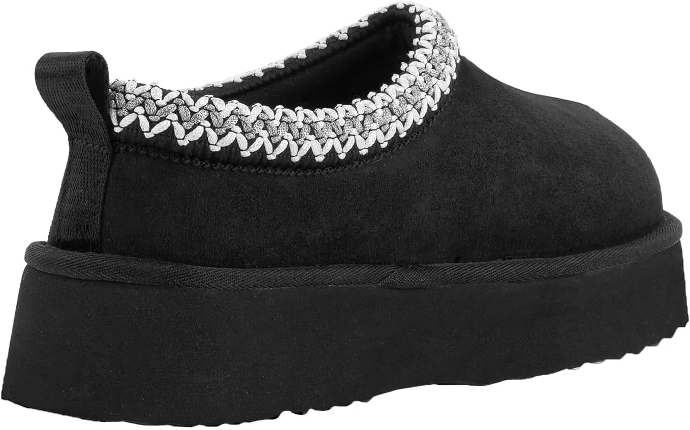 Platform Slippers for Women Mini Boots Genuine Suede Genuine Fur Ankle Snow Boots Braided Indoor Outdoor Slip On Mules