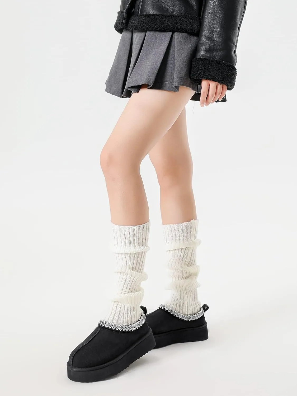 Platform Slippers for Women Mini Boots Genuine Suede Genuine Fur Ankle Snow Boots Braided Indoor Outdoor Slip On Mules