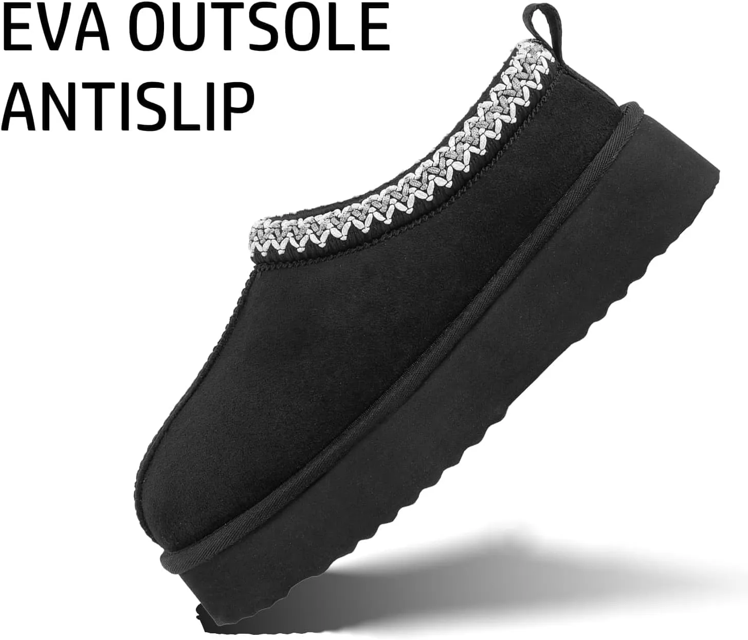 Platform Slippers for Women Mini Boots Genuine Suede Genuine Fur Ankle Snow Boots Braided Indoor Outdoor Slip On Mules