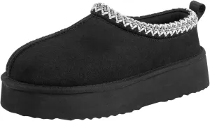 Platform Slippers for Women Mini Boots Genuine Suede Genuine Fur Ankle Snow Boots Braided Indoor Outdoor Slip On Mules