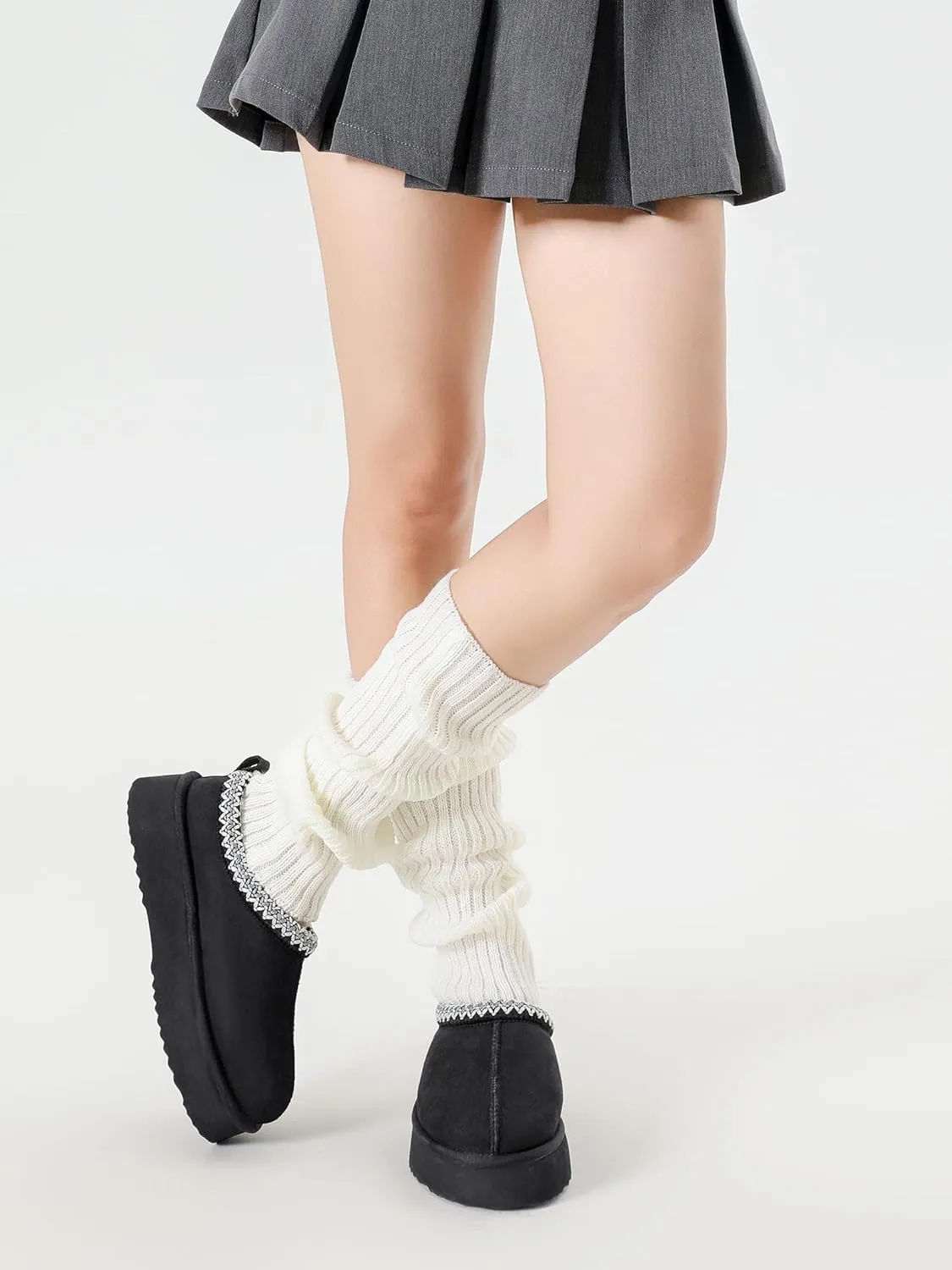 Platform Slippers for Women Mini Boots Genuine Suede Genuine Fur Ankle Snow Boots Braided Indoor Outdoor Slip On Mules