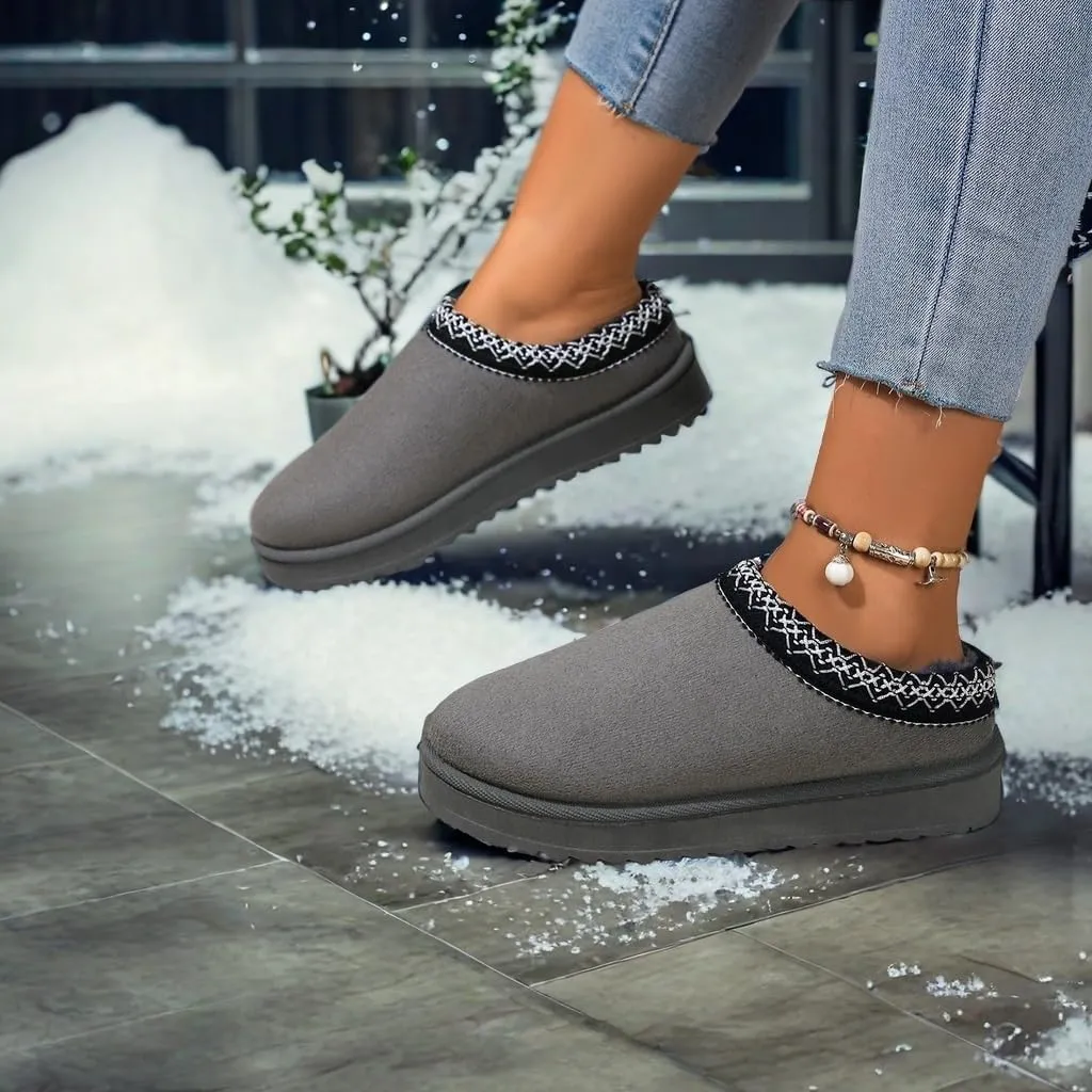 Platform Slippers Mini Boots for Women Fleece Lined Boots Fuzzy Cozy Snow Winter Slippers Fluffy House slippers Indoor Outdoor