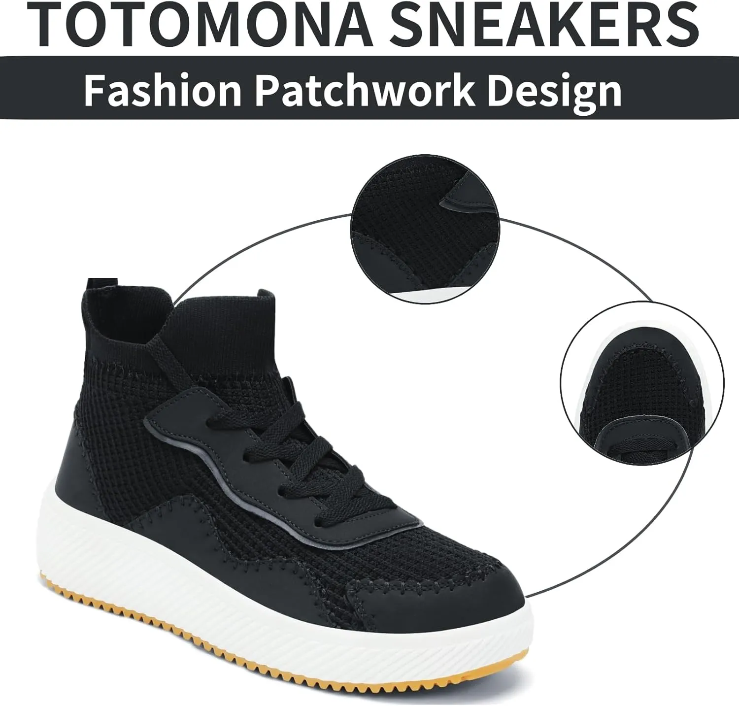 Platform Sneakers for Women- Stylish Knit Walking Shoes, High-Top Chunky Casual Tennis Sneakers for Breath Comfort