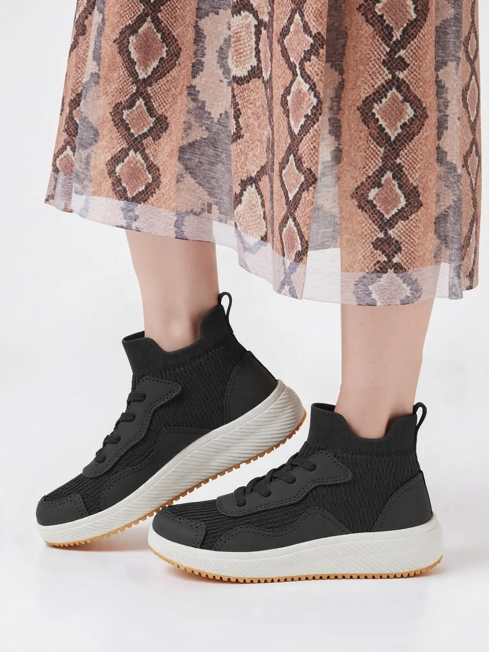 Platform Sneakers for Women- Stylish Knit Walking Shoes, High-Top Chunky Casual Tennis Sneakers for Breath Comfort