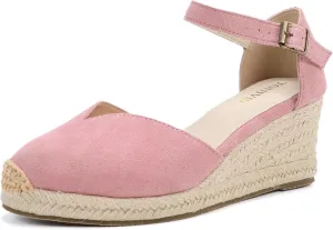 Platform Wedges Sandals for Women, 3" Wedge, Ankle-Strap, Cap Toe, Summer Espadrilles Heel Shoes