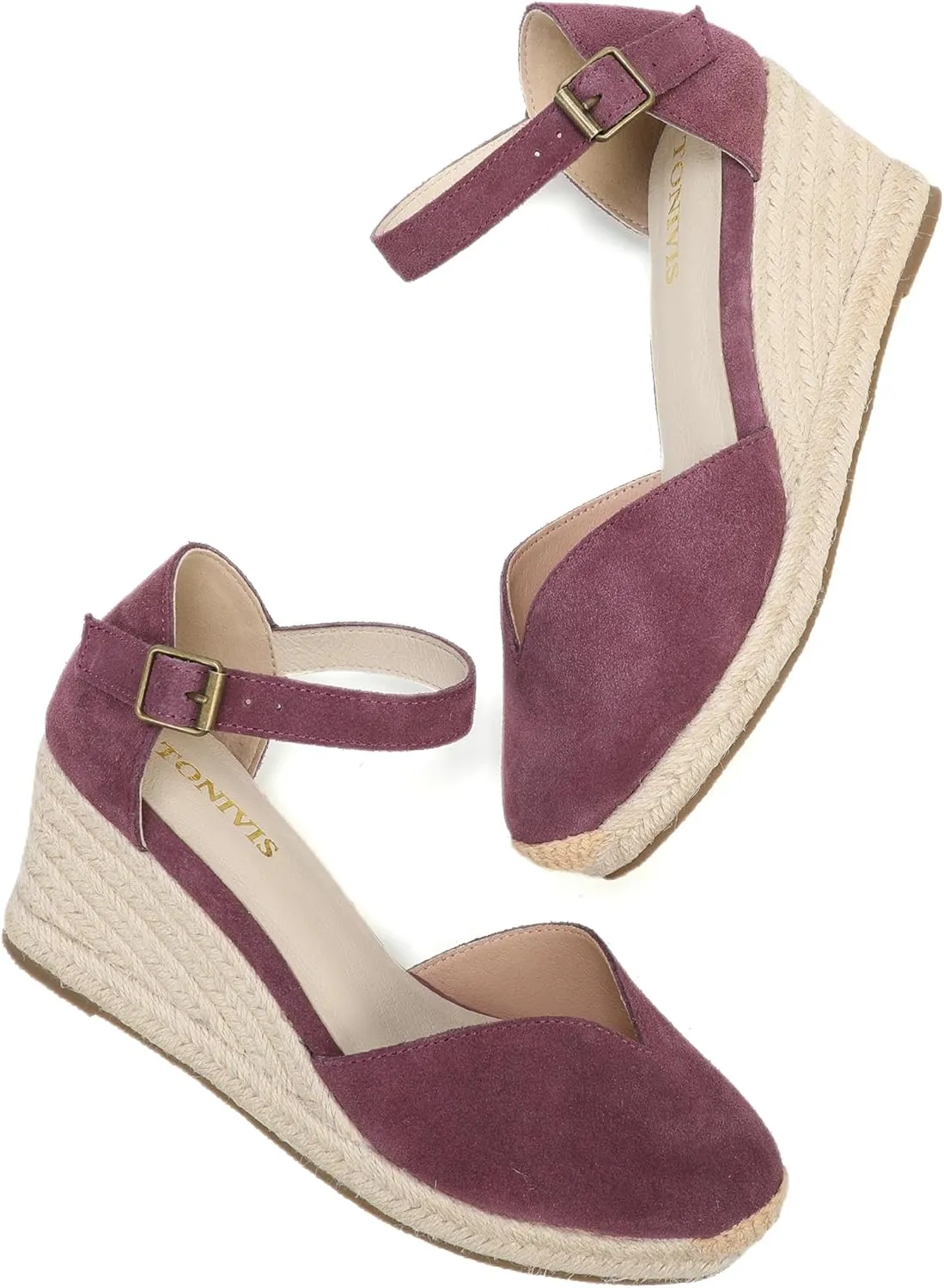 Platform Wedges Sandals for Women, 3" Wedge, Ankle-Strap, Cap Toe, Summer Espadrilles Heel Shoes