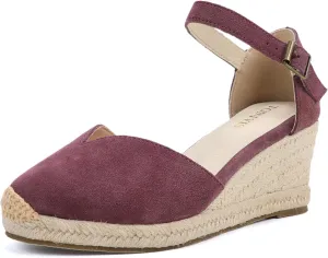 Platform Wedges Sandals for Women, 3" Wedge, Ankle-Strap, Cap Toe, Summer Espadrilles Heel Shoes