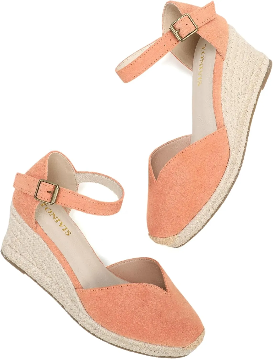 Platform Wedges Sandals for Women, 3" Wedge, Ankle-Strap, Cap Toe, Summer Espadrilles Heel Shoes