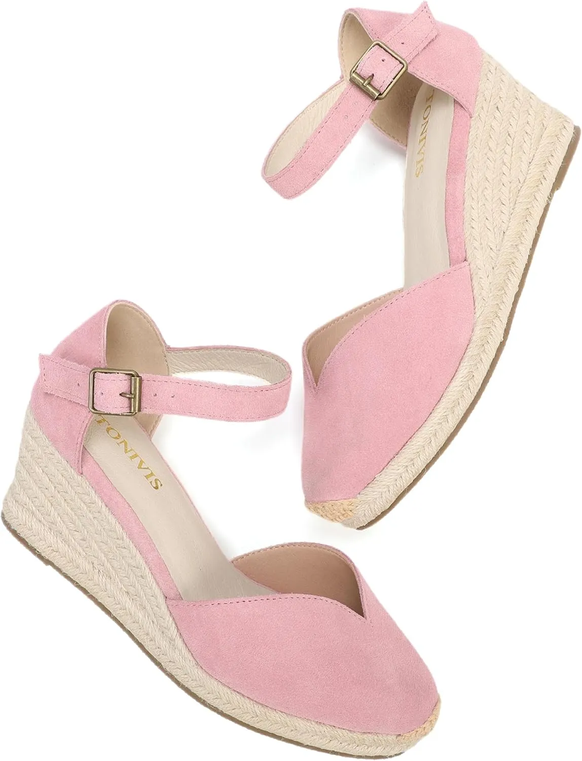 Platform Wedges Sandals for Women, 3" Wedge, Ankle-Strap, Cap Toe, Summer Espadrilles Heel Shoes