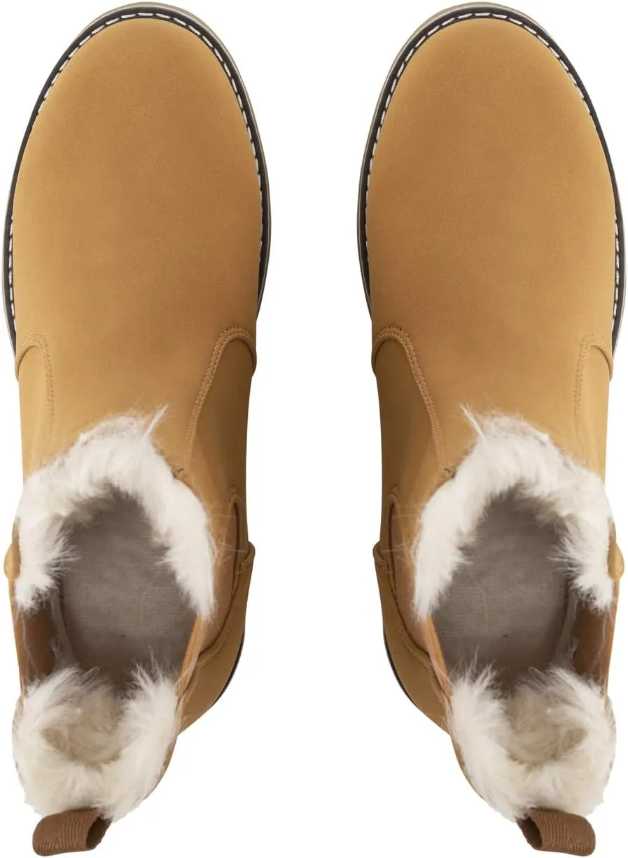 Polar Womens Memory Foam Chelsea Nubuck Boot Waterproof Rubber Welted Stitch Outsole Faux Fur Lined