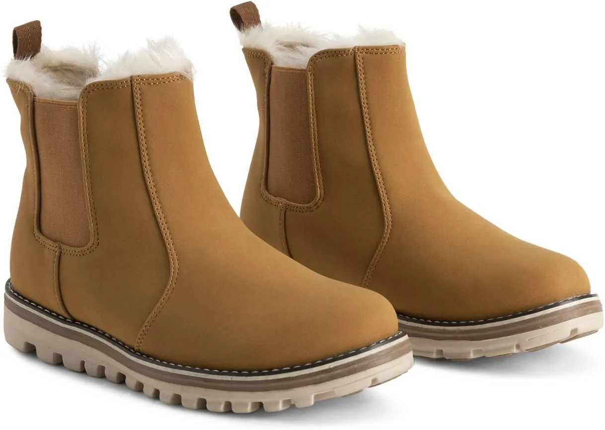 Polar Womens Memory Foam Chelsea Nubuck Boot Waterproof Rubber Welted Stitch Outsole Faux Fur Lined