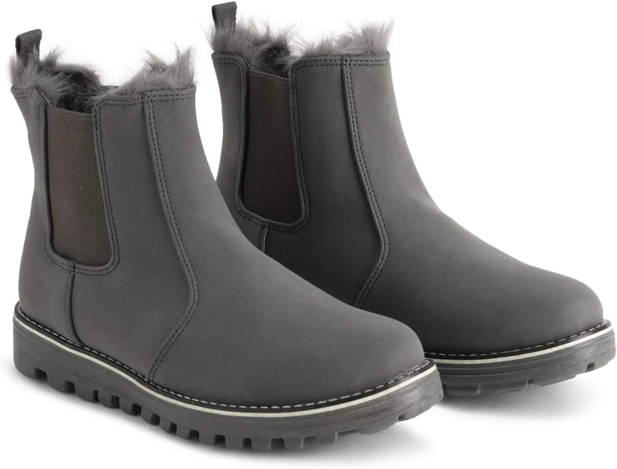 Polar Womens Memory Foam Chelsea Nubuck Boot Waterproof Rubber Welted Stitch Outsole Faux Fur Lined