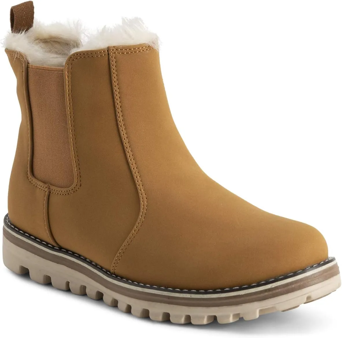 Polar Womens Memory Foam Chelsea Nubuck Boot Waterproof Rubber Welted Stitch Outsole Faux Fur Lined