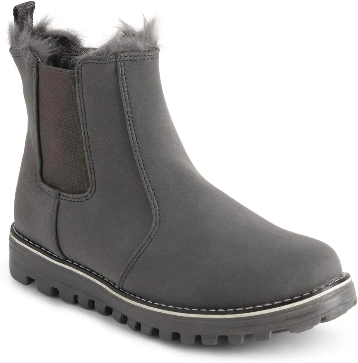Polar Womens Memory Foam Chelsea Nubuck Boot Waterproof Rubber Welted Stitch Outsole Faux Fur Lined