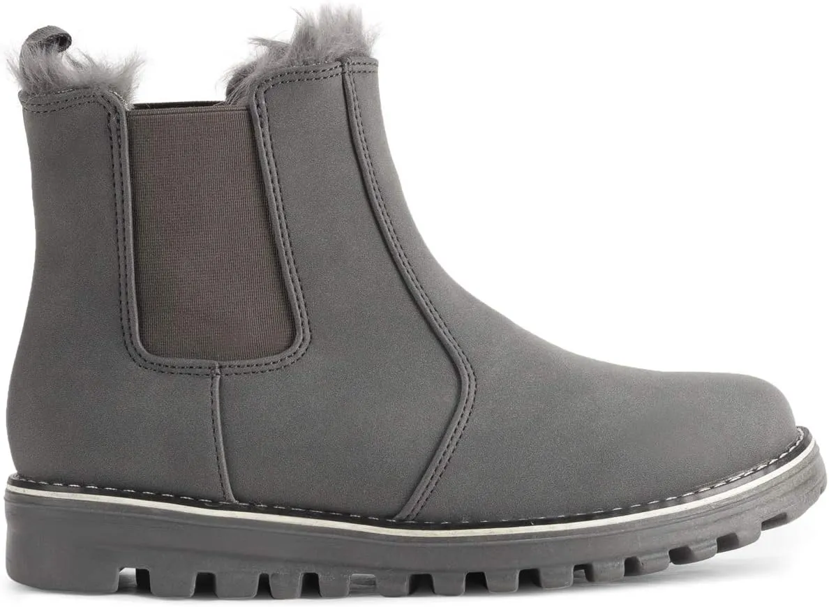 Polar Womens Memory Foam Chelsea Nubuck Boot Waterproof Rubber Welted Stitch Outsole Faux Fur Lined