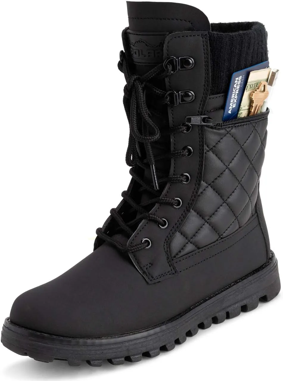 POLAR Womens Memory Foam Outside Pocket Inside Zip Thermal Waterproof Deep Tread Rubber Sole Snow Boots