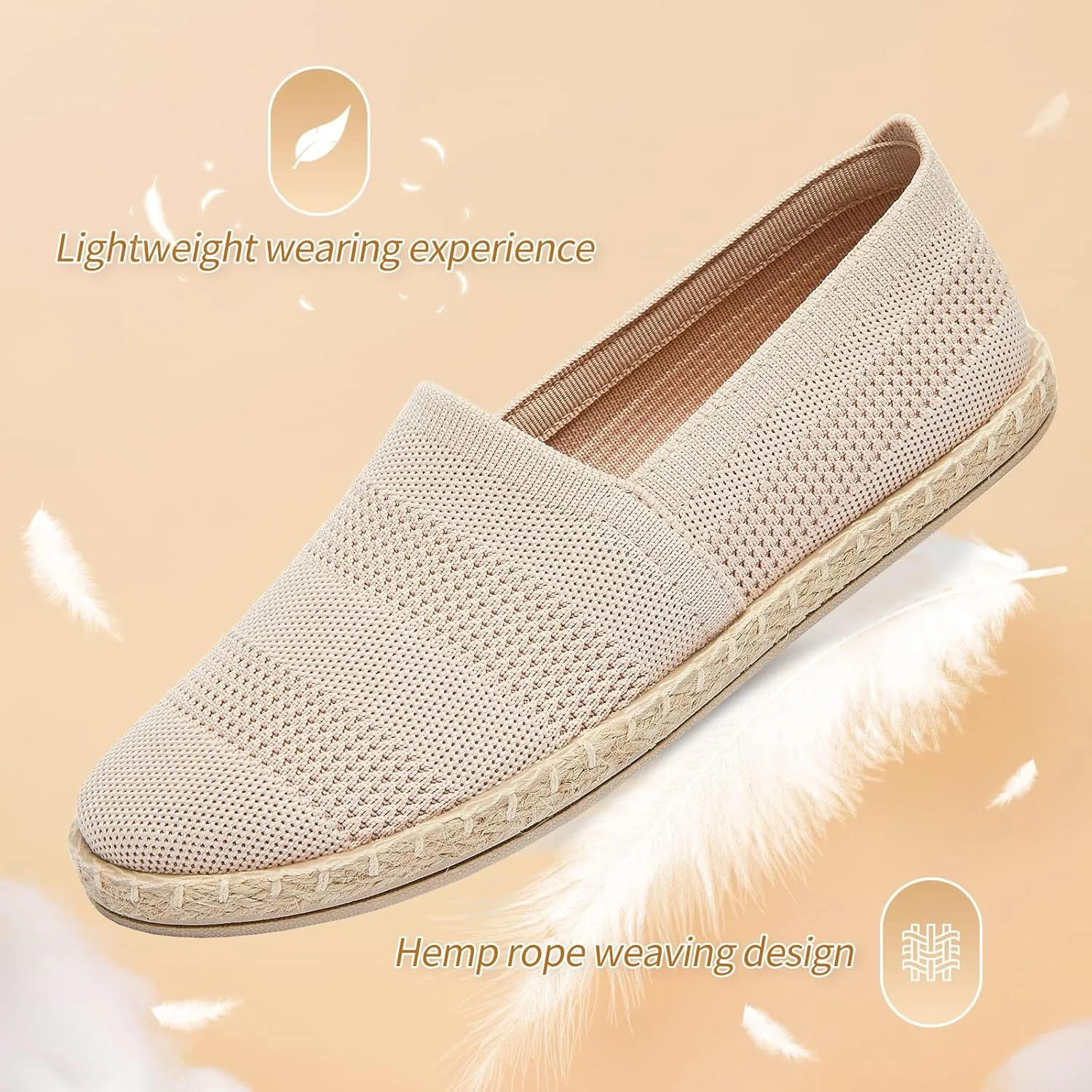 POVOGER Women's Black Flats Mesh Slip On Shoes Breathable Loafers Espadrilles Flats Soft Womens Casual Shoes