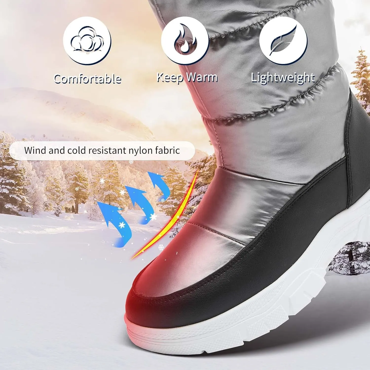 POVOGER Womens Winter Boots Snow Boots For Women Black Mid Calf Platform Boots Warm Fur Fashion Slip On Boots