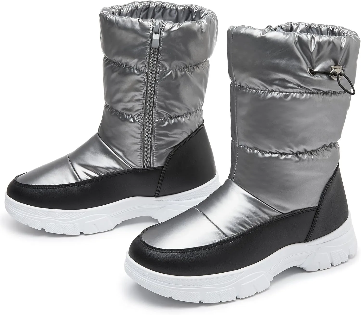 POVOGER Womens Winter Boots Snow Boots For Women Black Mid Calf Platform Boots Warm Fur Fashion Slip On Boots
