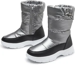 POVOGER Womens Winter Boots Snow Boots For Women Black Mid Calf Platform Boots Warm Fur Fashion Slip On Boots