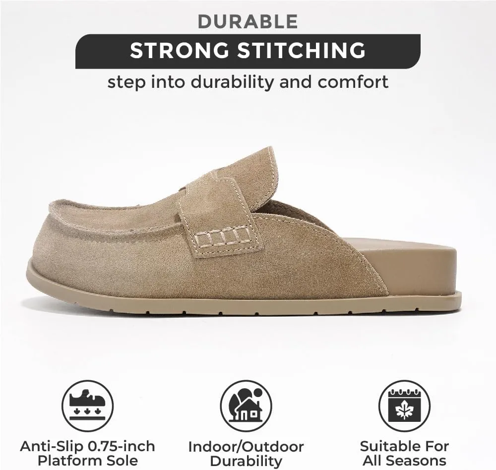 Project Cloud Genuine Suede Womens Clog - Memory Foam Arch Support Non-Slip Sole Mules & Clogs for Women Footwear - Platform Winter Shoes (Foamy)
