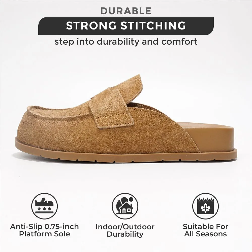 Project Cloud Genuine Suede Womens Clog - Memory Foam Arch Support Non-Slip Sole Mules & Clogs for Women Footwear - Platform Winter Shoes (Foamy)