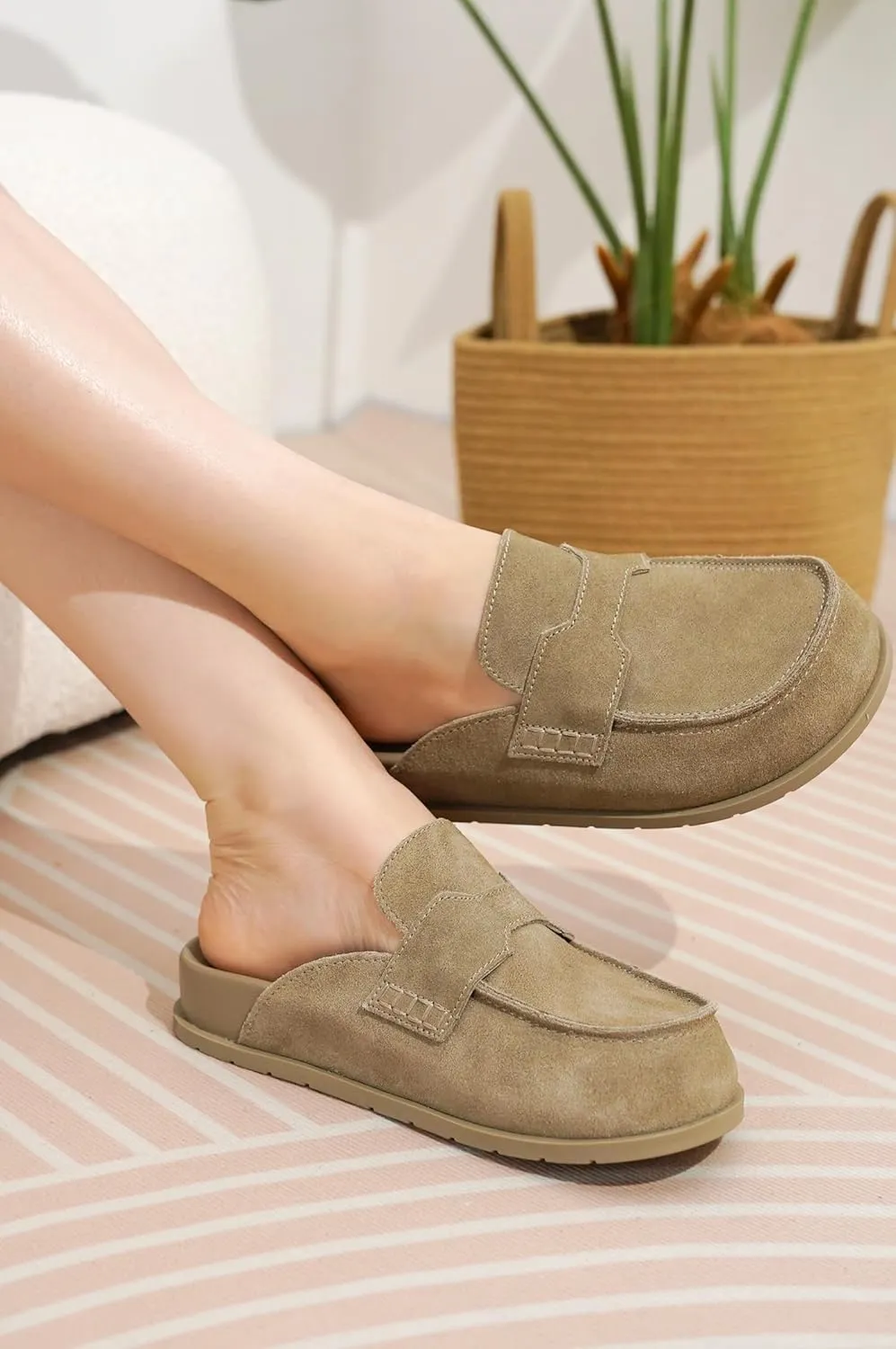 Project Cloud Genuine Suede Womens Clog - Memory Foam Arch Support Non-Slip Sole Mules & Clogs for Women Footwear - Platform Winter Shoes (Foamy)