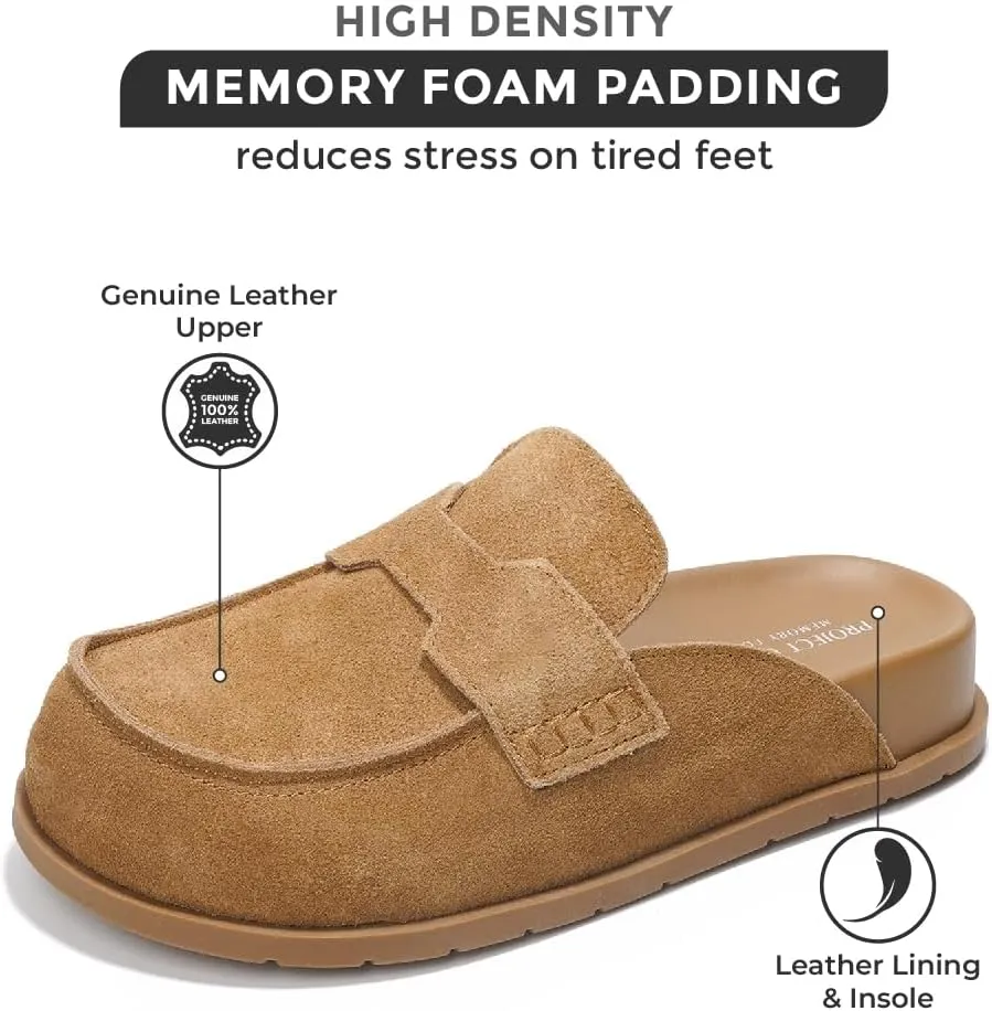 Project Cloud Genuine Suede Womens Clog - Memory Foam Arch Support Non-Slip Sole Mules & Clogs for Women Footwear - Platform Winter Shoes (Foamy)