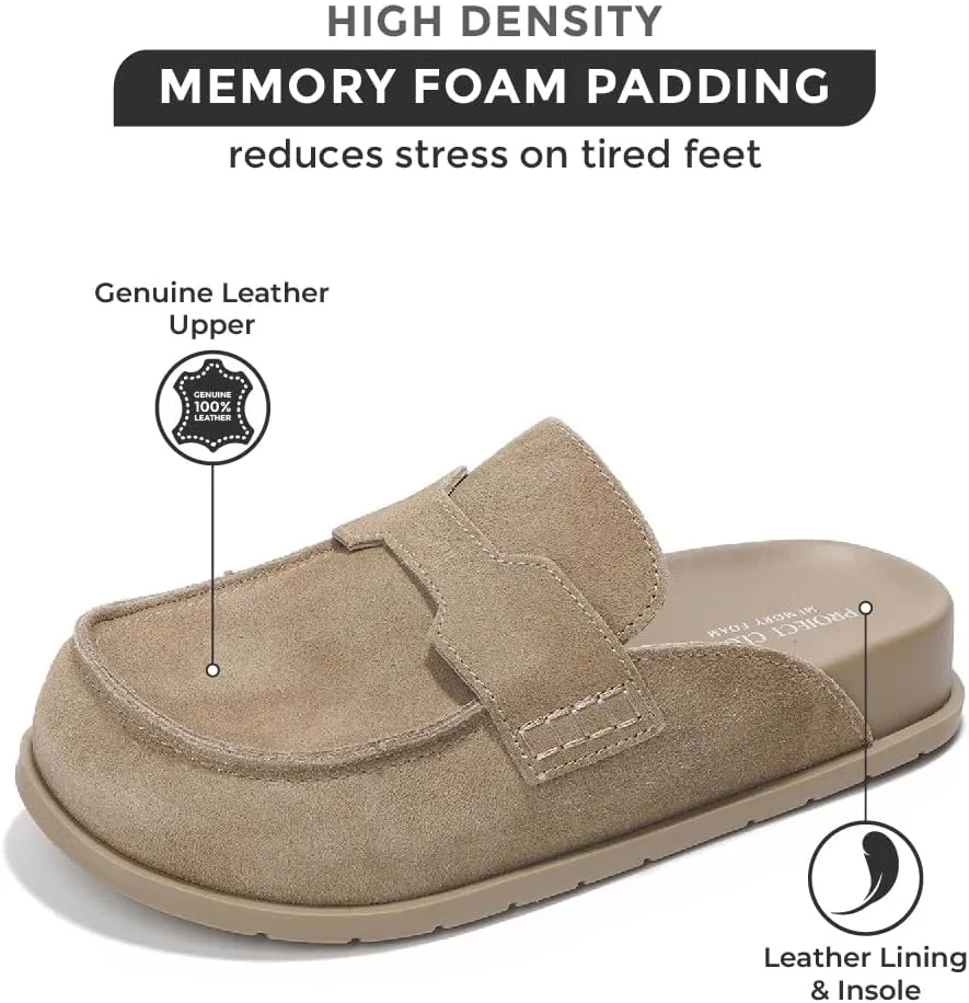 Project Cloud Genuine Suede Womens Clog - Memory Foam Arch Support Non-Slip Sole Mules & Clogs for Women Footwear - Platform Winter Shoes (Foamy)