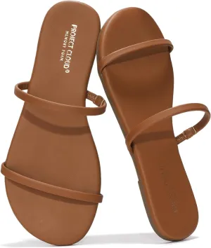 Project Cloud Sandals Women - Memory Foam Flip Flops for Women - Vegan Leather Summer Sandals - Lightweight Slip On Beach Essentials Slides (Transition)