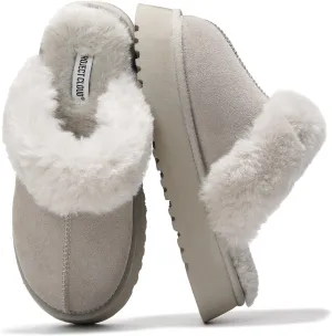 Project Cloud Slippers for Women Footwear - Genuine Suede with Memory Foam Clogs and Mules for Women 2025 - Non Slip and Lightweight Faux Fur Slippers (Viki)