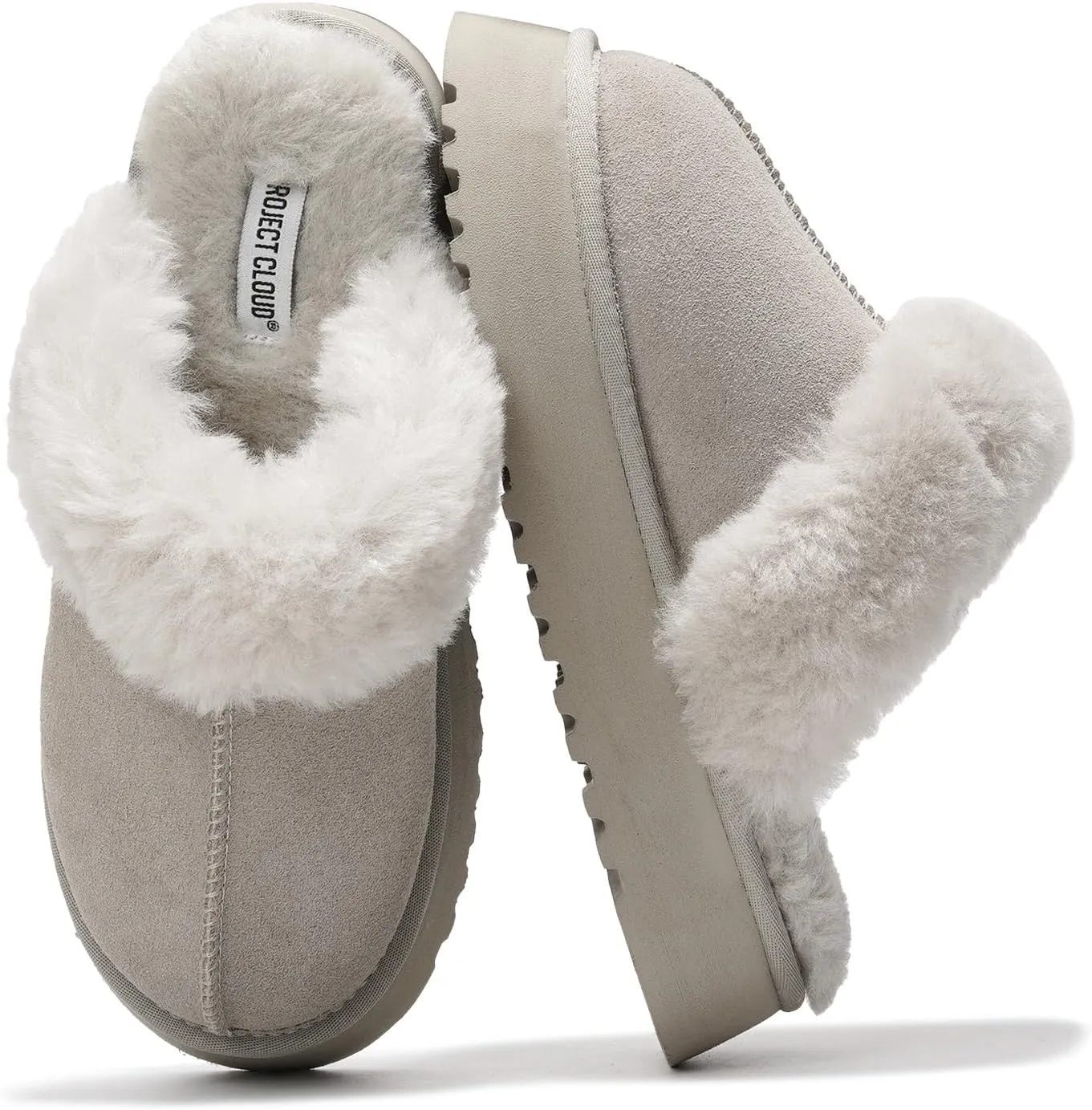 Project Cloud Slippers for Women Footwear - Genuine Suede with Memory Foam Clogs and Mules for Women 2025 - Non Slip and Lightweight Faux Fur Slippers (Viki)