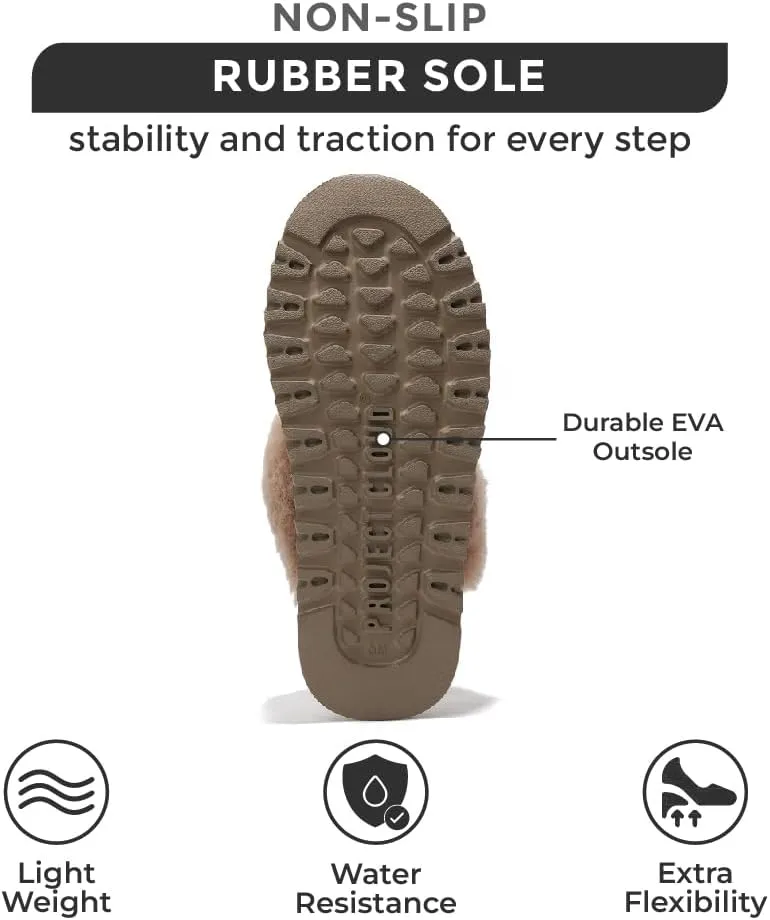 Project Cloud Slippers for Women Footwear - Genuine Suede with Memory Foam Clogs and Mules for Women 2025 - Non Slip and Lightweight Faux Fur Slippers (Viki)