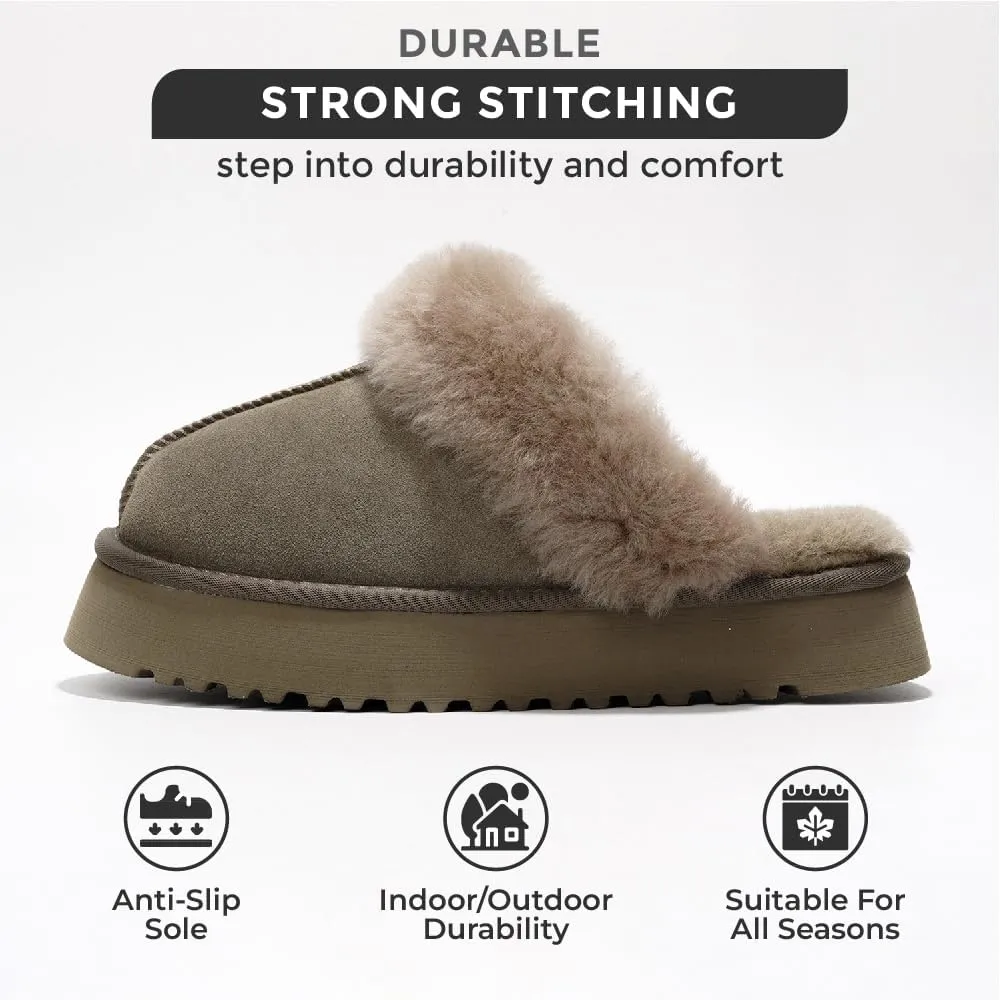Project Cloud Slippers for Women Footwear - Genuine Suede with Memory Foam Clogs and Mules for Women 2025 - Non Slip and Lightweight Faux Fur Slippers (Viki)
