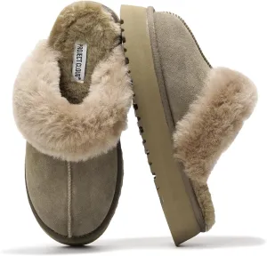 Project Cloud Slippers for Women Footwear - Genuine Suede with Memory Foam Clogs and Mules for Women 2025 - Non Slip and Lightweight Faux Fur Slippers (Viki)