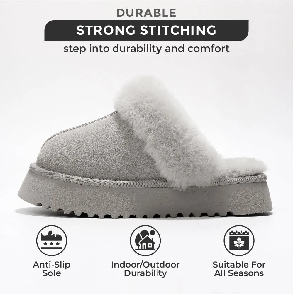 Project Cloud Slippers for Women Footwear - Genuine Suede with Memory Foam Clogs and Mules for Women 2025 - Non Slip and Lightweight Faux Fur Slippers (Viki)