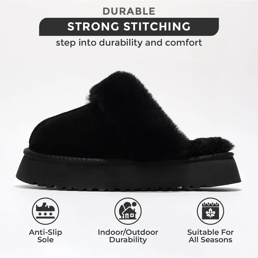 Project Cloud Slippers for Women Footwear - Genuine Suede with Memory Foam Clogs and Mules for Women 2025 - Non Slip and Lightweight Faux Fur Slippers (Viki)
